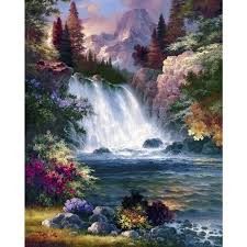 Forest Waterfall 5d Diy Paint By Diamond Kit Cross Paintings Waterfall Scenery Fall Canvas Art