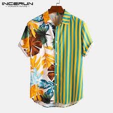 20 € à 50 €. Chemise Hawaienne A Imprime Raye Pour Hommes Blouse De Plage A Manches Courtes Streetwear Chic Vacances Patchwork 2021 Aliexpress