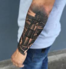 Best Black And Grey Forearm Tattoos Black And Grey Lighthouse Tattoo Tatuajes De Faro Tatuajes Chiquitos Tatuajes Manga Completa