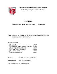 This is my lab report of tensile test when i was conducting engineering material lab in sampoerna university. Lab Report 6 Tensile Test Hairie Abang Academia Edu