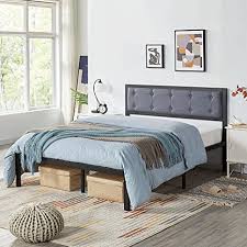 Zinus jessica modern studio upholstered metal. Amazon Com Yaheetech 12 Inch Full Size Metal Bed Frame With Upholstered Button Tufted Headboard Platform Bed With Storage No Box Spring Needed Mattress Foundation For Girl Boy Gray Kitchen Dining