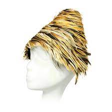 Conical Feather Hat Made Out Of Narrow Feathers In Hues Of Yellow And Browns With Hints Of Iridescent Green Date Ca Feather Hat Historical Hats Hats Vintage