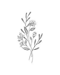 Botanical Elegant Flower Bouquet Modern Minimal Drawing Of Simple Black And White Wildflowers Digital Download Flower Bouquet Tattoo Minimal Drawings Wildflower Drawing