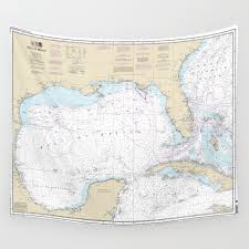 Gulf Of Mexico Authentic Nautical Chart No 411 Wall Tapestry By Sheilacreates