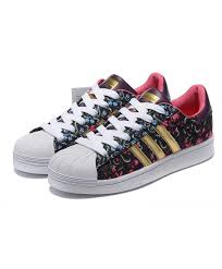 Black And Gold Adidas Sneakers Womens Adidas Superstar Flowers Black Pink Gold Trainer