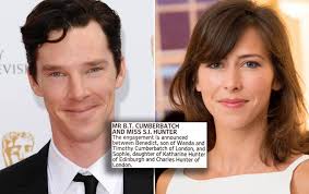 Benedict Cumberbatch engaged: Sherlock star announces his forthcoming  marriage to Sophie Hunter in The Times