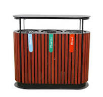 Outdoor Park Wpc Wood Garbage Trash Can Outside Public Garden 3 Comartment Waste Container Bin Commercial Recycling Dustbin