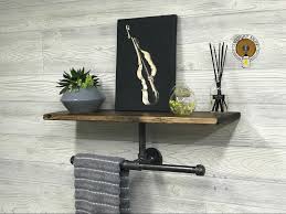 Dark Walnut 7 25 Deep Double Hand Towel Bars With Shelf Rustic Industrial Bathroom Decor Modern Shelving Over T Industrial Wall Decor Rustic Bathroom Decor