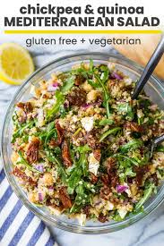 Chickpea Mediterranean Salad With Quinoa Recipe Mediterranean Salad Vegetarian Salads Vegetarian Recipes Healthy