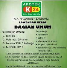 Dedikasi untuk melayani masyarakat dengan manajemen yang modern dan kebijakan harga. Lowongan Kerja Apotek K 24 Bandung 2020 Ada Banyak Posisi 2021