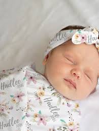 Boho Floral Swaddle Blanket With Headband, Personalized Baby Gift, Knit  Blanket, Girl Crib Bedding, Woodland Girl Nursery, Baby Bedding