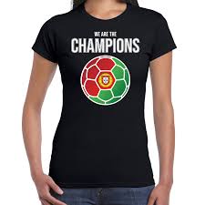 In deze tenues speelt het nationale elftal van portugal de wedstrijden tijdens het ek, wk, de nations league en de. Portugal Ek Wk Supporter T Shirt We Are The Champions Met Portugese Voetbal Zwart Dames Bij Fun En Feest Belgie