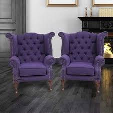 2 X Chesterfield Purple Queen Anne High Back Wing Chairs Verity Traditional Sofas Wing Chair Traditional Sofa Chair