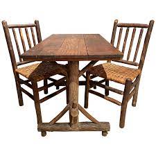 Vintage antique primitive rustic 18 x 38 x 81 4 door corner cabinet cupboard. Old Hickory Rustic Davenport Form Table With Two Matching Chairs Circa 1940s For Sale At 1stdibs