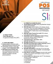 Cari lowongan kerja via pos untuk karir dan pekerjaan anda. Lowongan Kerja Terbaru Pt Pos Indonesia Persero Seluruh Indonesia Rekrutmen Lowongan Kerja Bulan Februari 2021