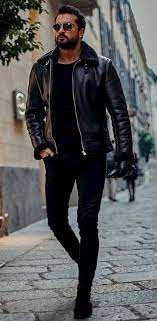 Perfect All Black Outfit For Men Ray Bans 19 Trendy All Black Outfits For Men Honcho Lifestyle Sourc Mens Outfits Leather Jacket Men Leather Jacket Shopping