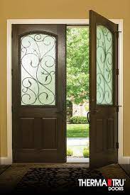 2 3 Arch Lite 2 Panel Stained Fiberglass Entry Door By Therma Tru Double Door Entryway Fiberglass Entry Doors Exterior Doors With Glass