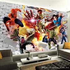 Avengers Wallpaper 3d Photo Wallpaper Hulk Iron Man Superman Custom Wall Mural Boy Kid Bedroom Bricks Boys Bedroom Wallpaper Avengers Bedroom Wallpaper Bedroom