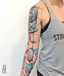 Colors are heaped on top of it afterwards, of course, or used to fill in the spaces in between the lines. Abstract Watercolor Full Sleeve Tattoo These Sunning Watercolor Sleeve Tattoos Have Be Full Sleeve Tattoos Full Sleeve Tattoo Design Watercolor Tattoo Sleeve