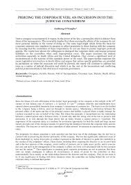 Pdf Piercing The Corpoate Veil An Incursion Into The Judicial Conundrum