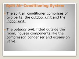 The split type room air conditioner is comprised of two parts. Air Conditioning System Ppt