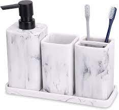 Check out our marble vanity tray selection for the very best in unique or custom, handmade pieces from our decorative trays shops. Amazon Com Zccz Bathroom Accessory Sets 4 Pieces Bathroom Accessories Complete Set Vanity Countertop Accessory Set With Marble Look Includes Lotion Dispenser Soap Pump Tumbler Toothbrush Holder And Tray Home Kitchen