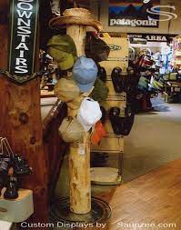 Saunzee Custom Timber Wood 6 Foot Western Cedar Pole Hat Display Retail Outfitter Shop Rustic Free Standing Islan Retail Display Hat Display Gift Shop Displays