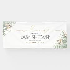 Gold Greenery Branches Baby Shower Banner Zazzle Com Baby Shower Banner Shower Banners Baby Shower Party Decorations