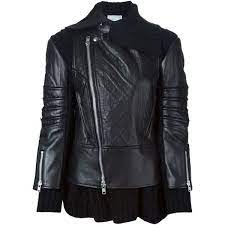 Sacai Luck Black Leather Cable Knit Moto Jacket Black Quilted Jacket Black Biker Jacket Asymmetrical Leather Jacket