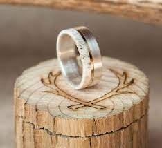 Mens Wedding Band Elk Antler Ring W 10k Gold Inlay Staghead Designs Mens Wedding Bands Unique Silver Wedding Bands Antler Wedding Rings