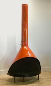 This is an actual preway with the maker's label present. Vintage Orange Preway Retro Fireplace Wood Burner Mcm Mid Century Modern Sweet Modern Vintage Retro Fireplaces For Sale Sweet Modern Akron Oh