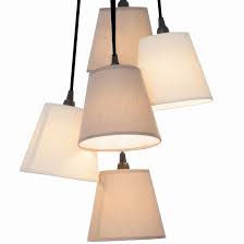 Suspension Multiple 5 Lampes Nature Chocolat Et Beige En Metal Tissu Lamp Source Lumineuse Abat Jour En Tissu