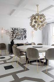 Contemporary White Gray And Black Dining Room Boasts A Large Round Gray Dini 1000 Black Dining Room Gold Dining Room Grey Dining Room