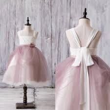Newest Arrival Strap White Top Dusty Rose Tulle Cute Flower Girl Dresses Fg012 Vestidos De Dama De Honor Jovenes Vestido De La Muchacha Vestidos De Longitud Media