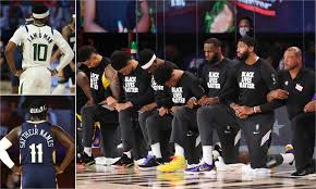 In new york and kentucky, a black student athlete, inspired by colin kaepernick's kneeling, wants to kneel during the national anthem. Nba Players Kneel In Protest Of Racism During The National Anthem As The League Re Opens Daily Mail Online