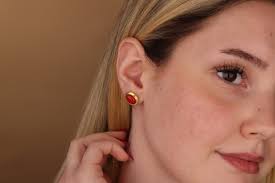 Red Coral Gemstone Earring for Women in 14K Gold, 925 Silver Unique Stud  Earrings, Elegant Oval Stone Earrings, Minimalist Girlfriend Gift