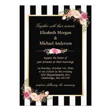 Elegant Black White Stripes Gold Floral Wedding Invitation Zazzle Com Casamento Barnela