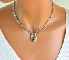 Best Seller Thick Silver Chain Choker Heart Lock Necklace Chunky Chain Necklace White Gold Filled Choker Chain Ne Thick Silver Chains Chain Choker Silver Chain