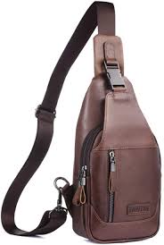 حقيبة ظهر جلدية صغيرة حقيبة كروس بودي ، حقائب كتف للصدر للرجال في الهواء  الطلق مكافحة سرقة : Amazon.ae: موضة