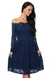 Blue Floral Boat Neck Long Sleeve Lace Cocktail Dress In Long Swing Dress Cocktail Dress Lace Long Sleeve Cocktail Dress