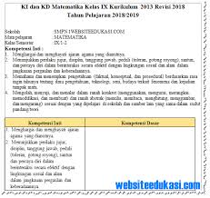 Ki Kd Matematika Kelas 9 Smp Mts K13 Revisi 2018 Dokumentasi Aulul Azmi