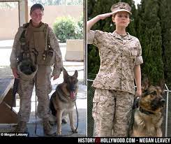 The Real Marine Corporal Megan Leavey And Her Military Working Dog Rex At Right Kate Mara In The Movie Learn More A Military Dogs Military Working Dogs Dogs