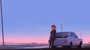Anime Sunset And Car 1920x1080 2048x1152 Wallpapers Anime Scenery Wallpaper Chill Wallpaper