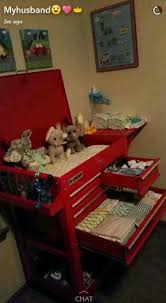 Tool Box Turned Into A Unique Baby Changing Table Diy Baby Nursery Themes Car Themed Nursery Baby Boy Rooms