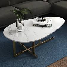Clear large oval glass coffee table. Modern White Coffee Table With Marble Top Metal Frame