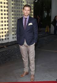Black Blazer Khaki Pants Brown Shoes Ryan Kwanten Blue Jacket Checked Purple Shirt Khaki Pants Brown Shoes Purple Shirt Mens Outfits Grey Sport Coat