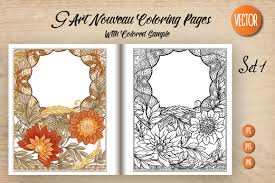 Each page will print out at 8.5x11 inches standard letter size paper. 9 Art Nouveau Coloring Page By Elen Lane Thehungryjpeg Com