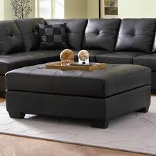 Coffee table ottoman features four reversible cushion tops for a combined table surface or individual lap trays, concealing interior storage, from homelegance. Modern Round Leather Ottoman Coffee Table