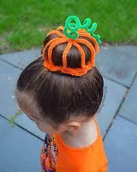 Pumpkin Picking With My Girls Today I Did Cute Pumpkin Buns On Them I Ve Seen This Design A Few Times Before And Wa Wacky Hair Halloween Hair Wacky Hair Days