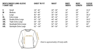 Mens Unisex Long Sleeve T Shirt Size Chart Wandering I Store